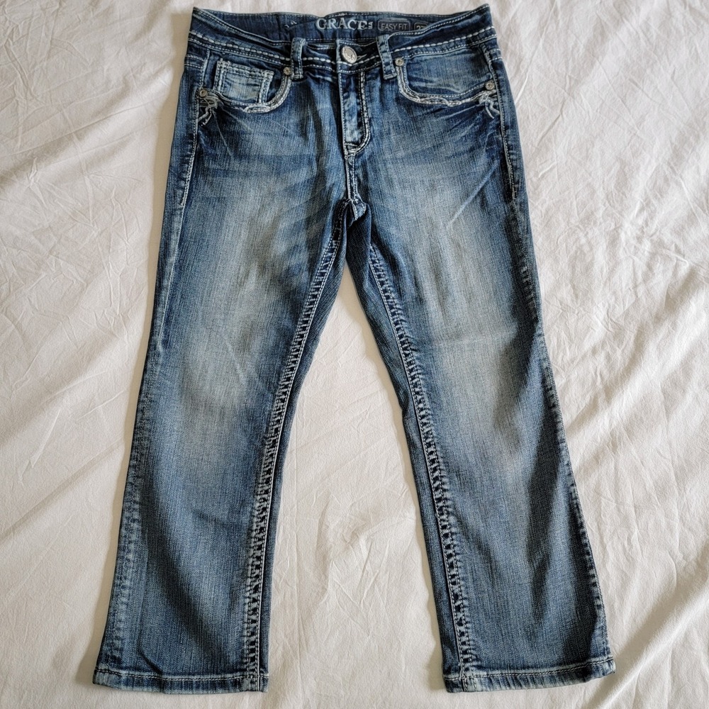 Grace In La Capris Blue Jeans Women 27 Embellished Boho Western Country Glam